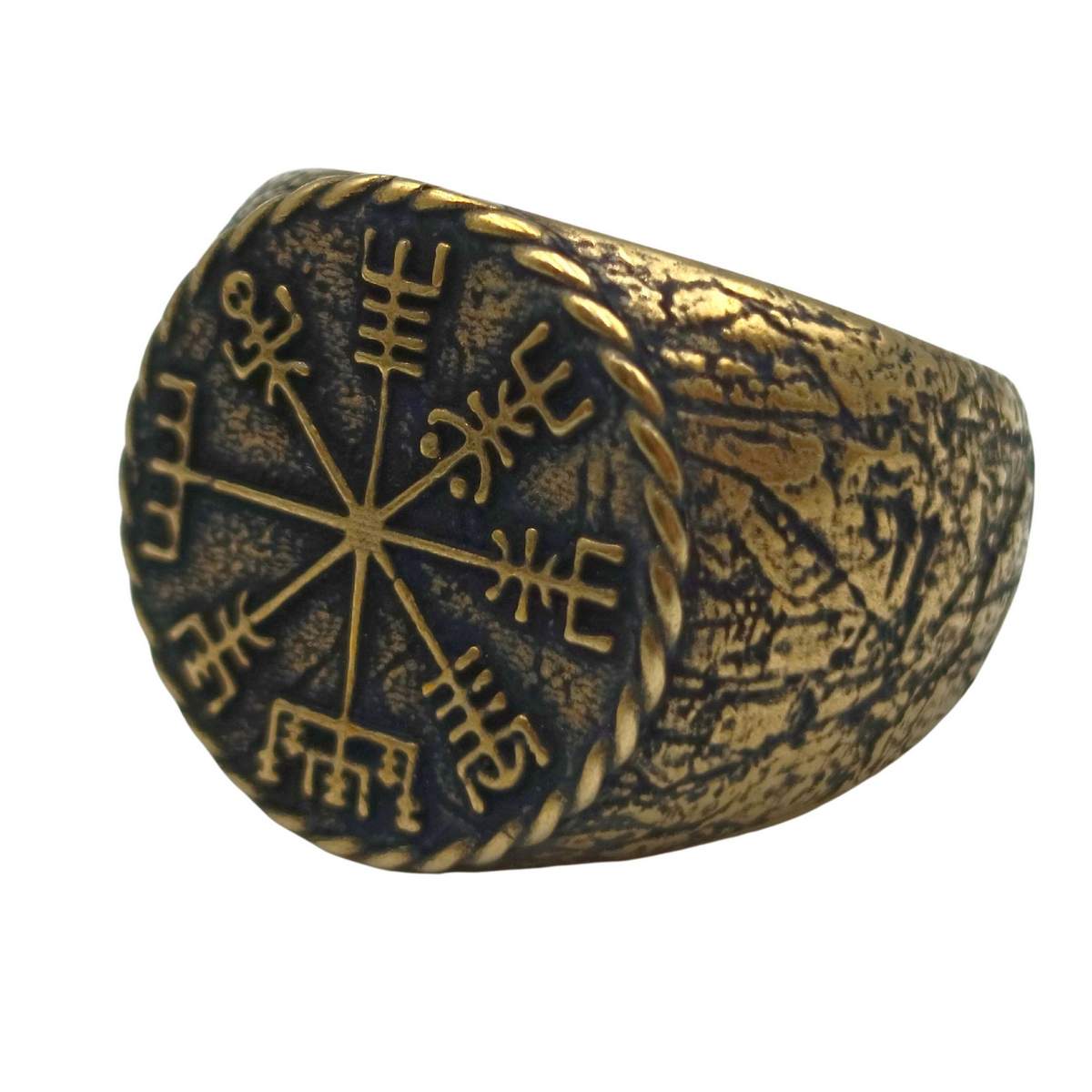 Vegvisir ring from bronze Viking compass 6 US Bronze with patina 