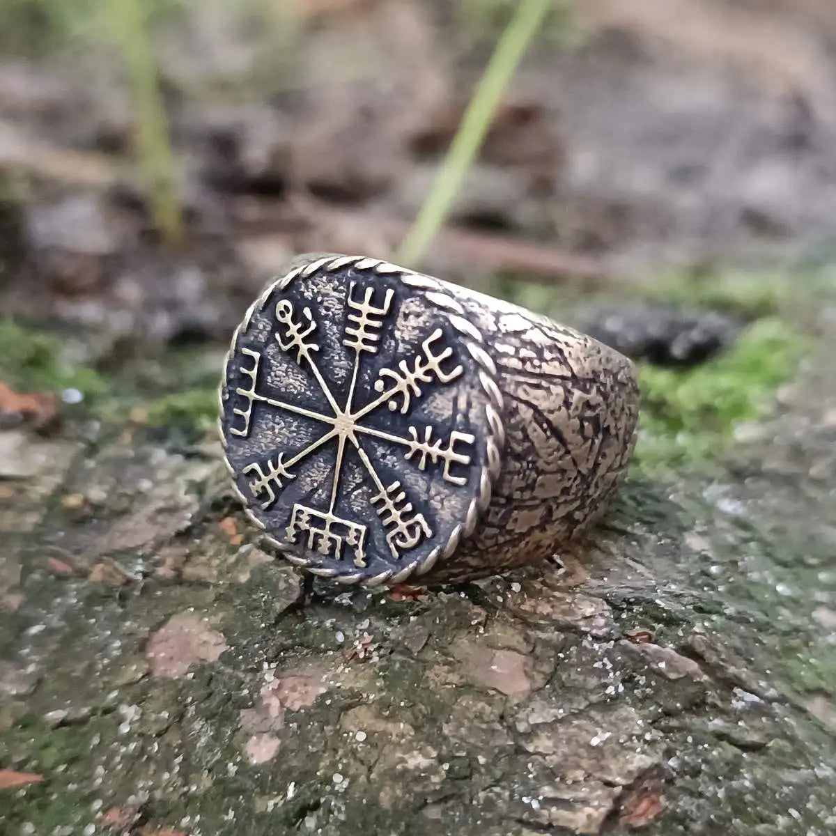 Vegvisir ring from bronze Viking compass
