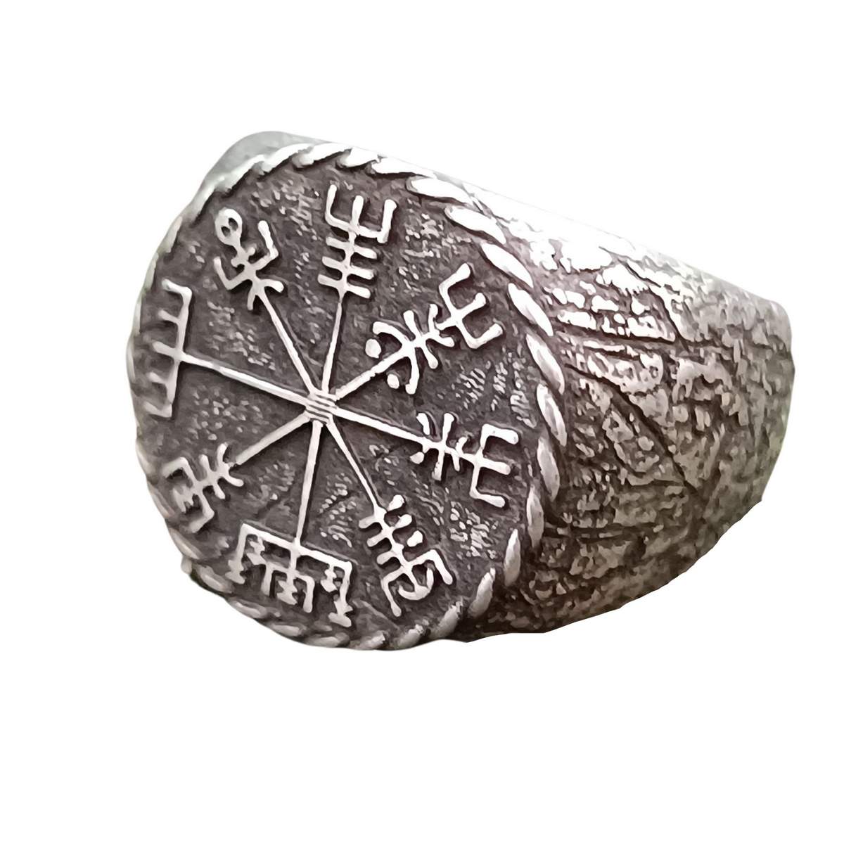 Vegvisir ring from bronze Viking compass 6 US Silver plating 