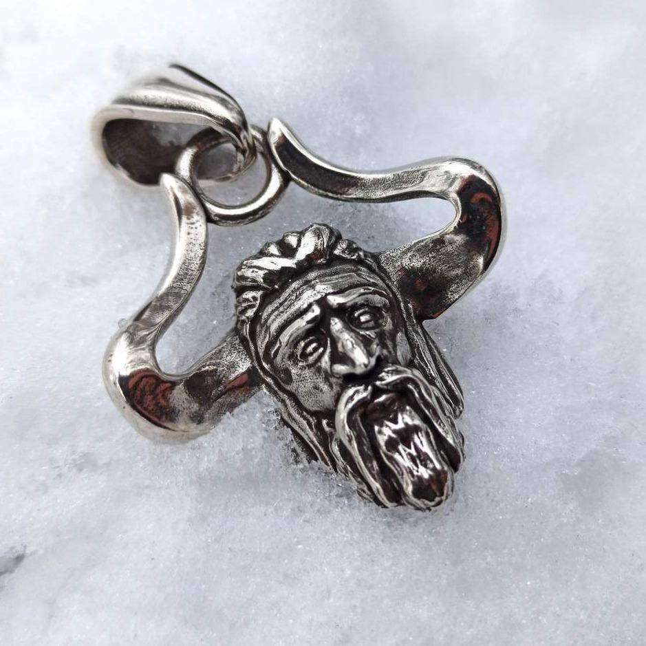 Veles Slavic Horned God silver pendant   