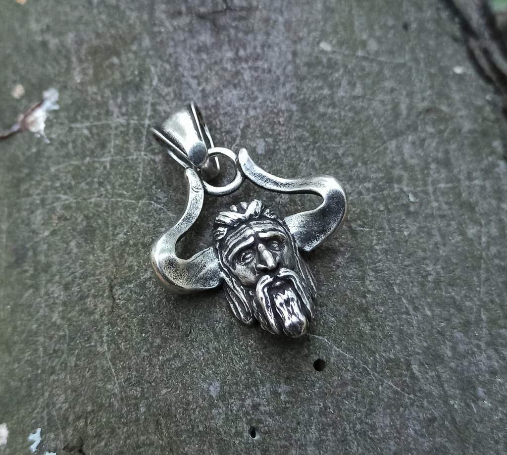 Horned God Veles silver plated pendant