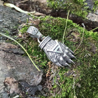 Slavic Bear paw silver pendant  | Veles seal