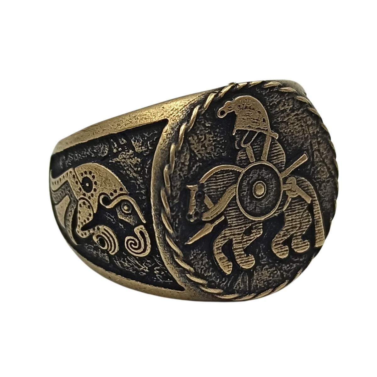 Horseman from Vendel plates signet bronze ring