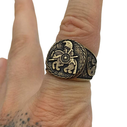Horseman from Vendel plates signet bronze ring