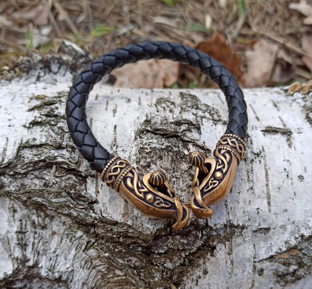 Norse dragon leather bracelet   