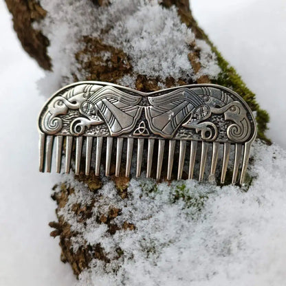Norse raven beard comb from silver