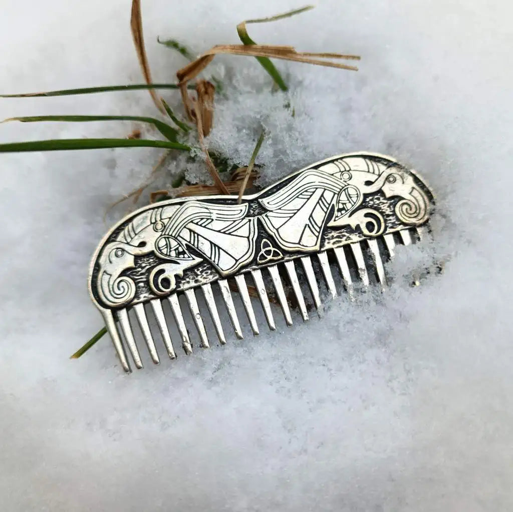 Norse raven beard comb from silver   