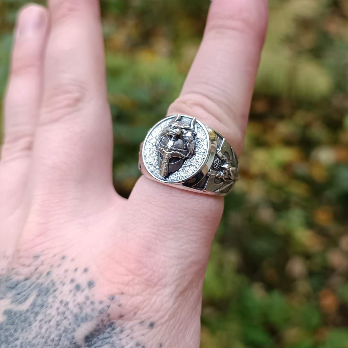 Viking warrior wolf ring from silver
