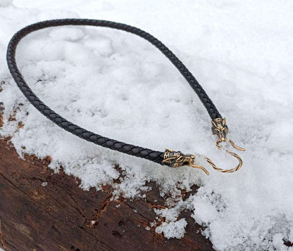 Wolf Geri and Freki leather necklace with Bronze clasps