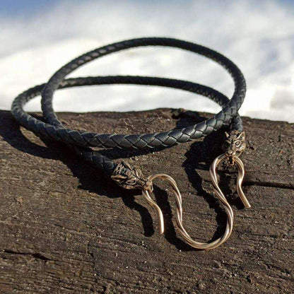 Wolf Geri and Freki leather necklace with Bronze clasps