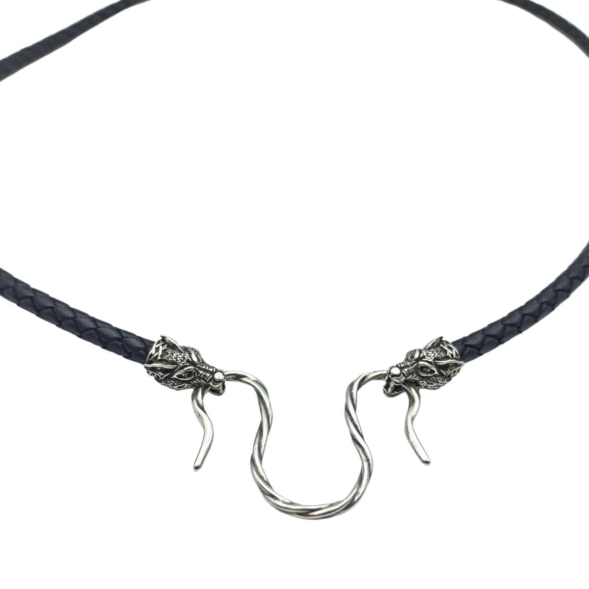 Wolf head leather necklace with Silver clasps   