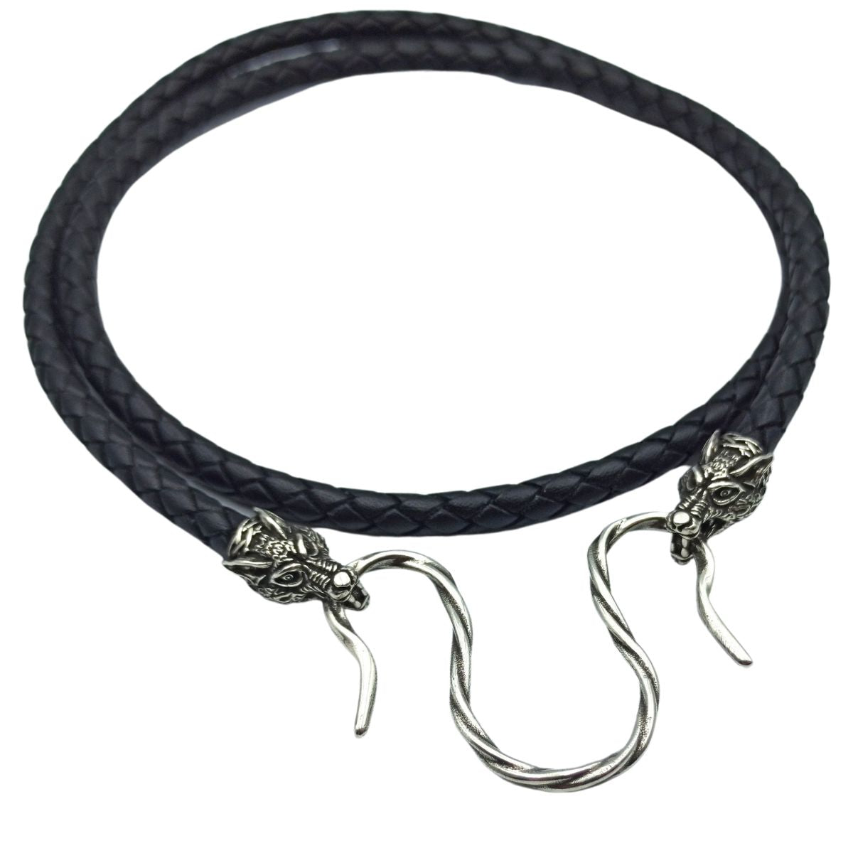 Wolf head leather necklace with Silver clasps
