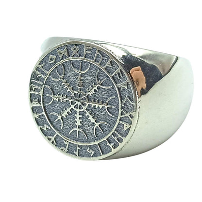 Helm of Awe in rune circle silver ring 6 US/CA  