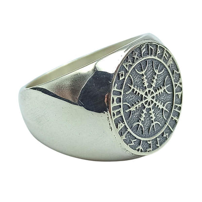 Helm of Awe in rune circle silver ring   