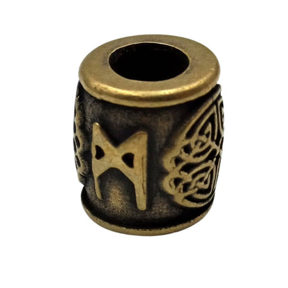 Mannaz rune bronze bead
