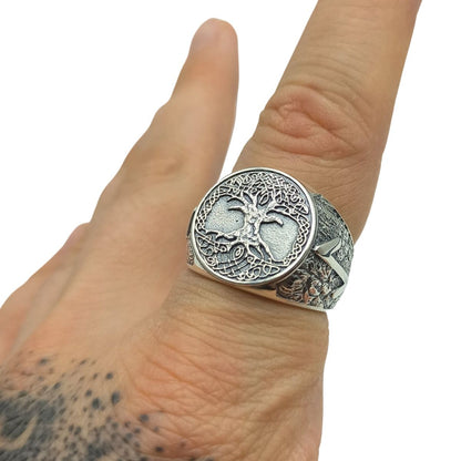 Yggdrasil tree of life silver signet ring
